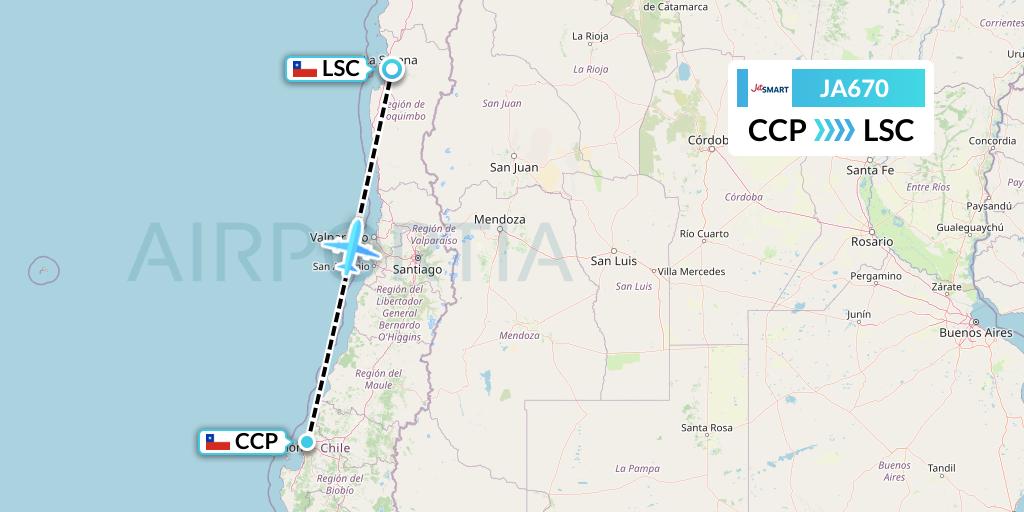 JA670 JetSMART Flight Map: Concepcion to La Serena