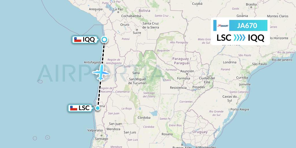 JA670 JetSMART Flight Map: La Serena to Iquique
