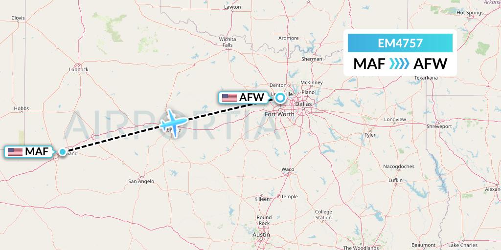 EM4757 Empire Airlines Flight Map: Midland to Fort Worth