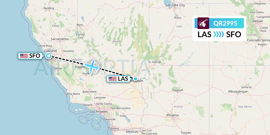 QR2995 Qatar Airways Flight Map: Las Vegas to San Francisco