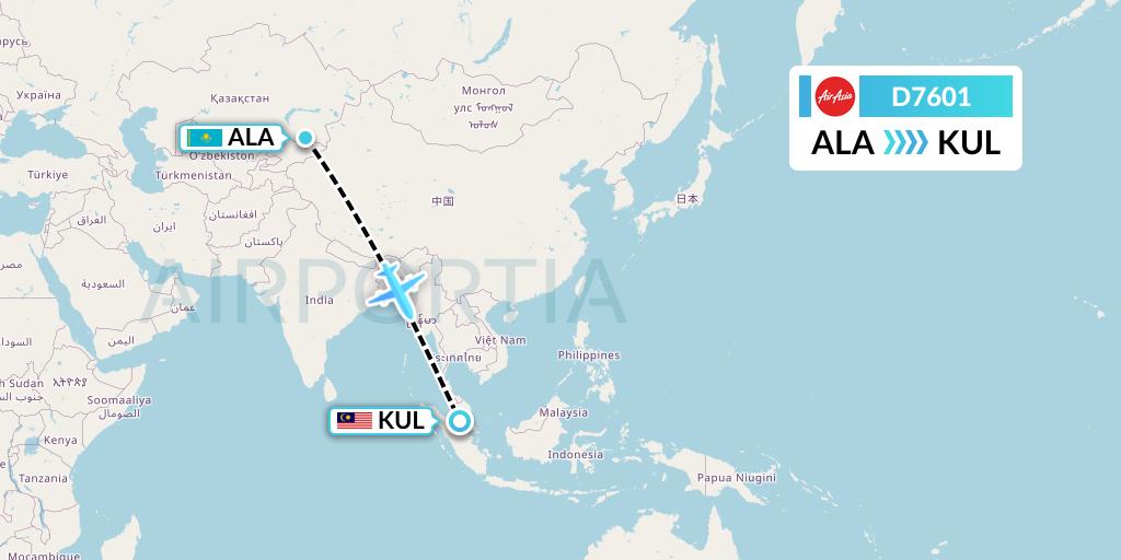 D7601 AirAsia X Flight Map: Almaty to Kuala Lumpur