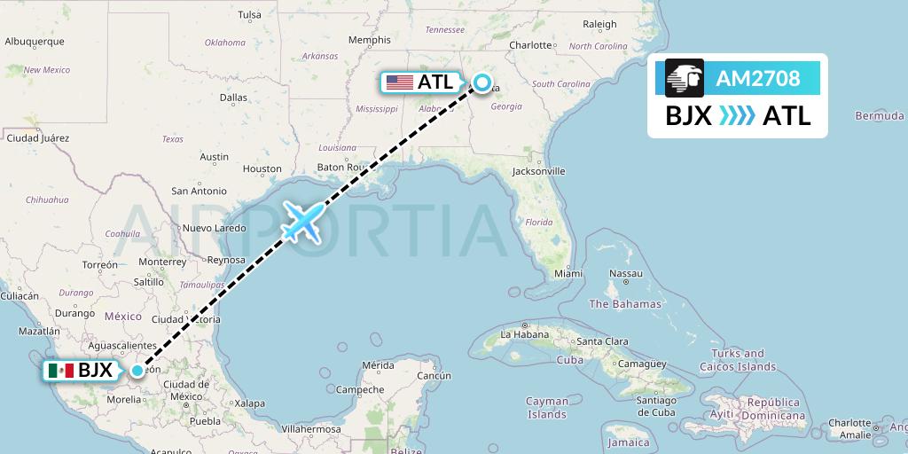 AM2708 Aeromexico Flight Map: Silao to Atlanta