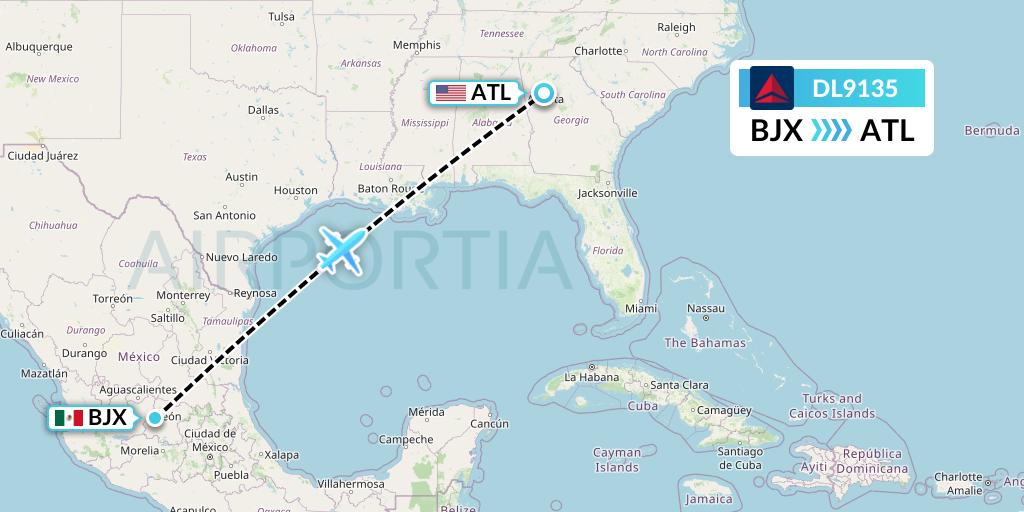 DL9135 Delta Air Lines Flight Map: Silao to Atlanta
