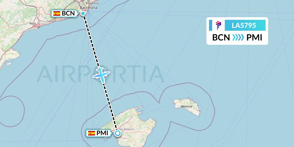 LA5795 LAN Airlines Flight Map: Barcelona to Palma de Mallorca