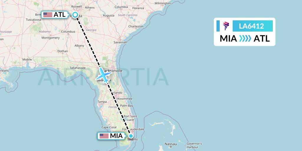 LA6412 LAN Airlines Flight Map: Miami to Atlanta