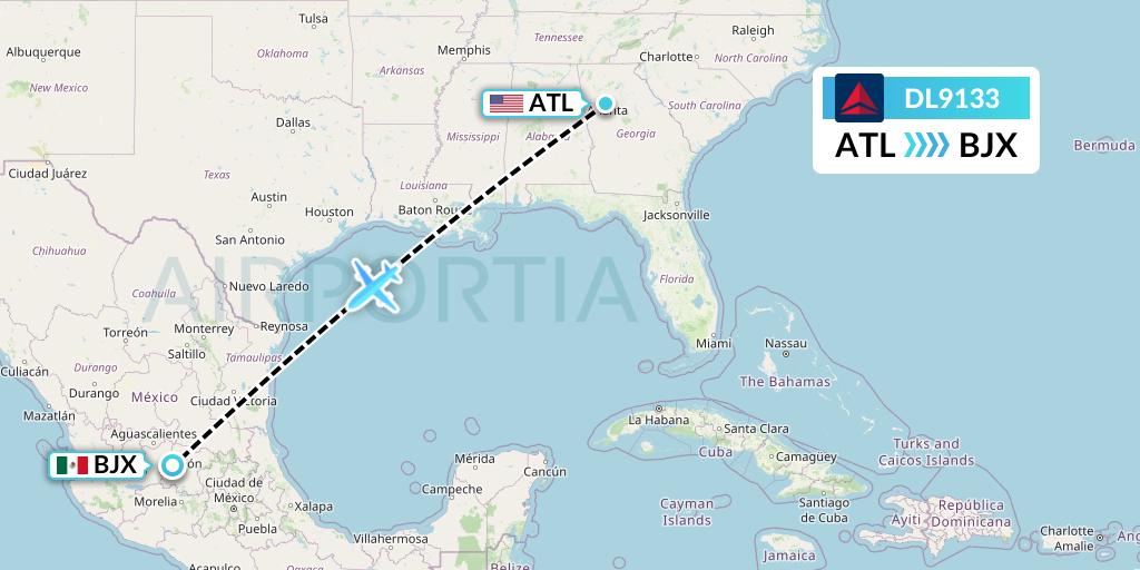 DL9133 Delta Air Lines Flight Map: Atlanta to Silao