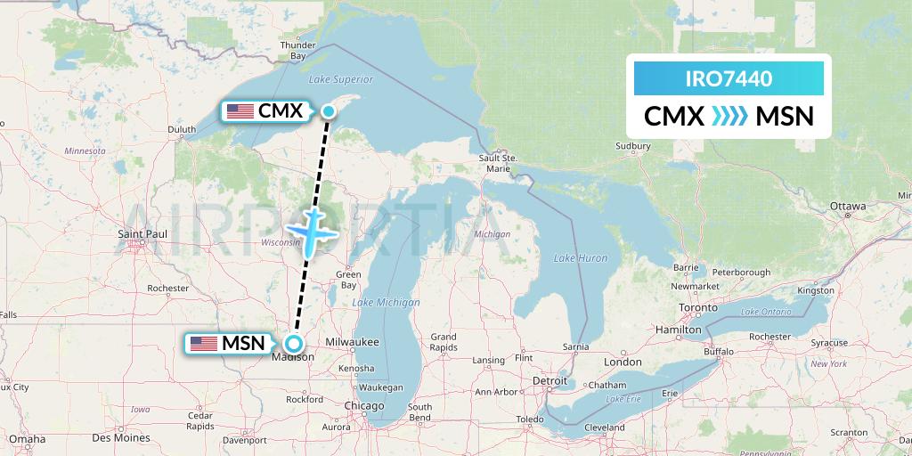 IRO7440 CSA Air Flight Map: Hancock to Madison