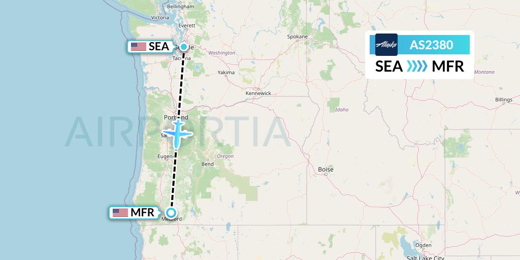 AS2380 Alaska Airlines Flight Map: Seattle to Medford