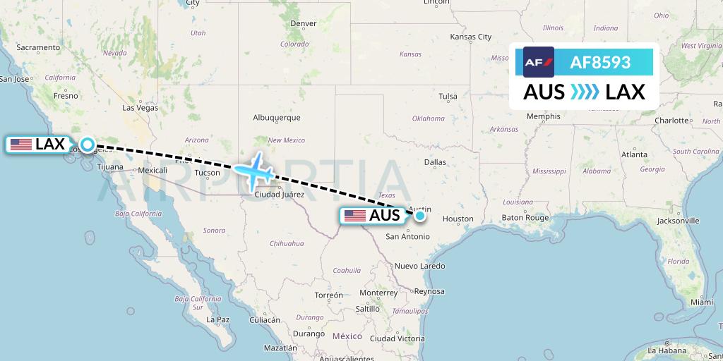 AF8593 Air France Flight Map: Austin to Los Angeles