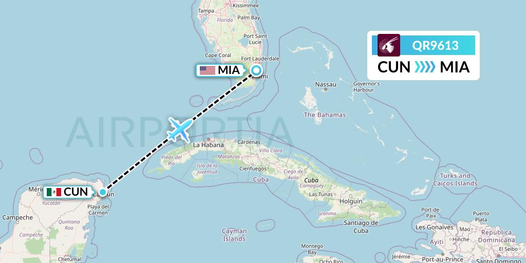 QR9613 Qatar Airways Flight Map: Cancun to Miami