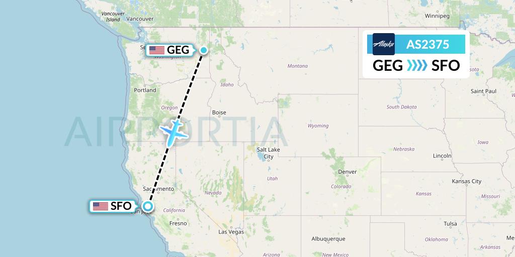AS2375 Alaska Airlines Flight Map: Spokane to San Francisco