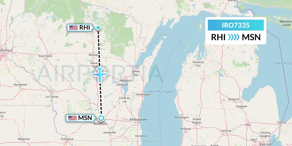 IRO7335 CSA Air Flight Map: Rhinelander to Madison