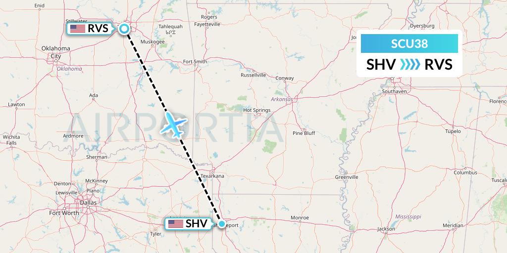 SCU38 Air Scorpio Flight Map: Shreveport to Tulsa