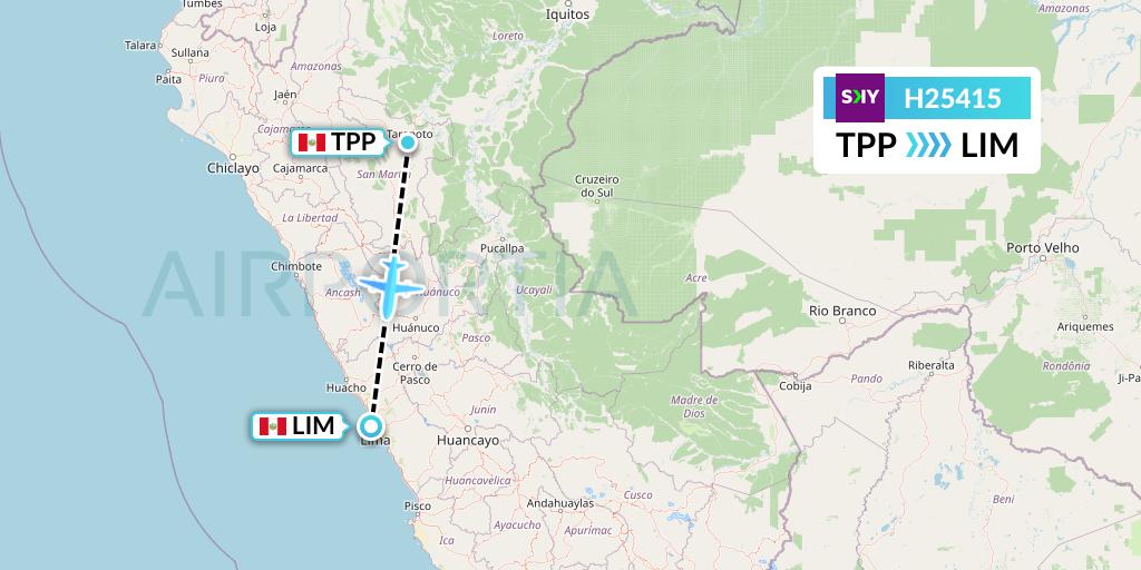 H25415 Sky Airline Flight Map: Tarapoto to Lima