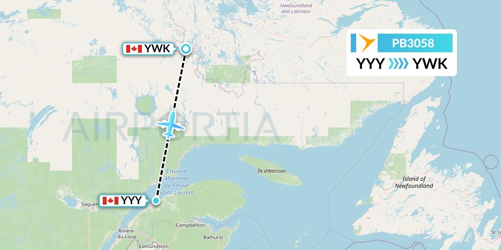 PB3058 PAL Airlines Flight Map: Mont-Joli to Wabush