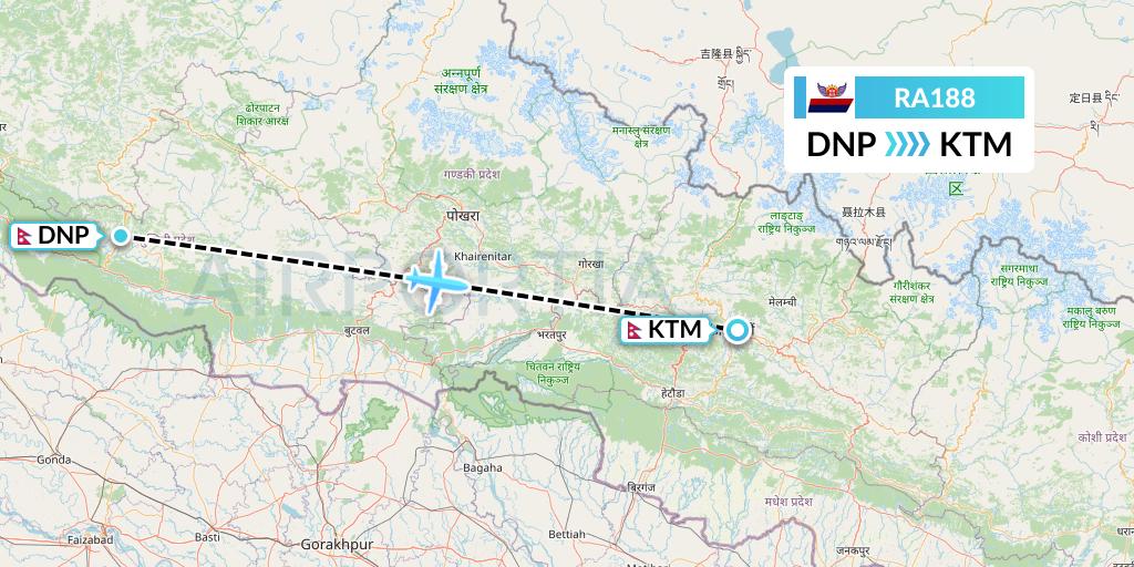 RA188 Royal Nepal Airlines Flight Map: Dang to Kathmandu