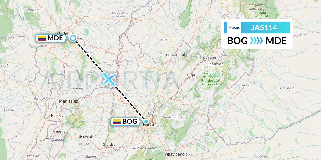 JA5114 JetSMART Flight Map: Bogota to Medellin