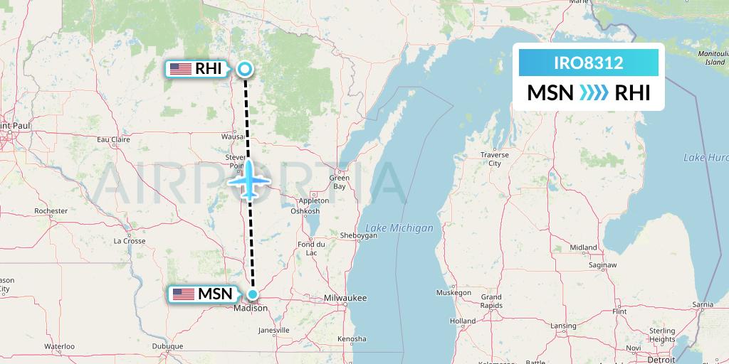IRO8312 CSA Air Flight Map: Madison to Rhinelander