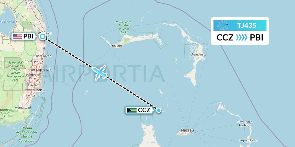 TJ435 Tradewind Aviation Flight Map: Bahamas to West Palm Beach