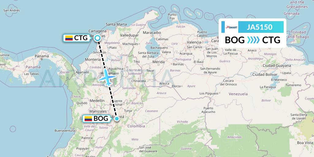 JA5150 JetSMART Flight Map: Bogota to Cartagena