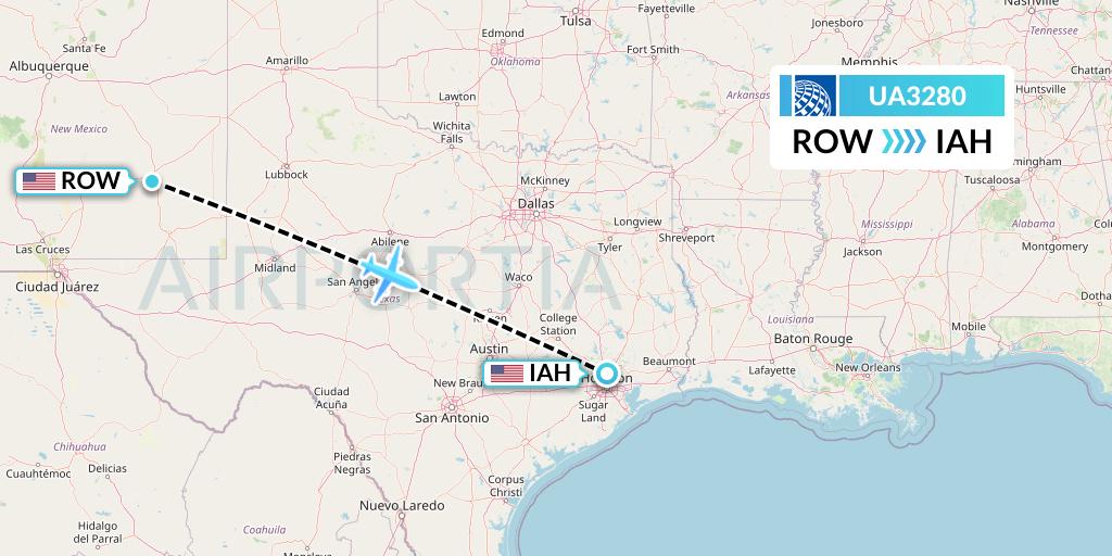 UA3280 United Airlines Flight Map: Roswell to Houston