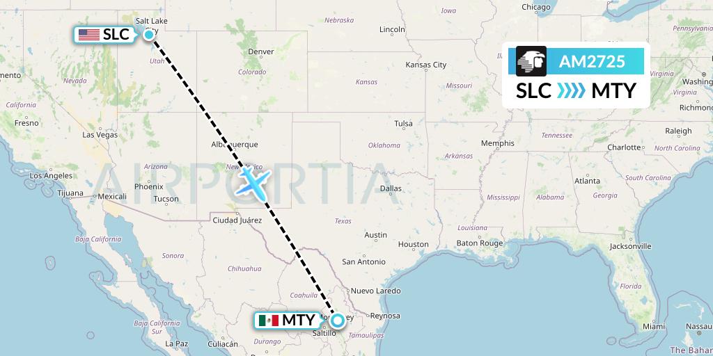 AM2725 Aeromexico Flight Map: Salt Lake City to Monterrey
