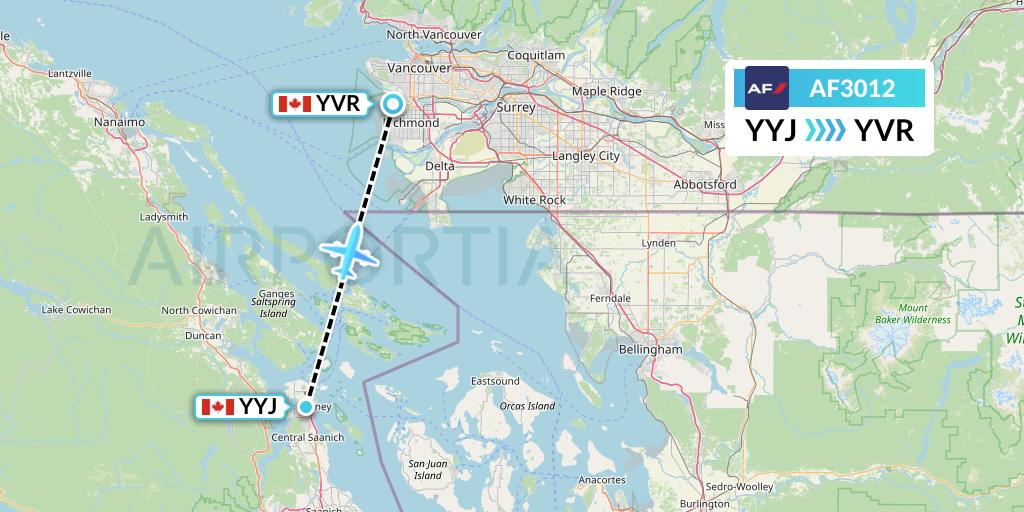 AF3012 Air France Flight Map: Victoria to Vancouver
