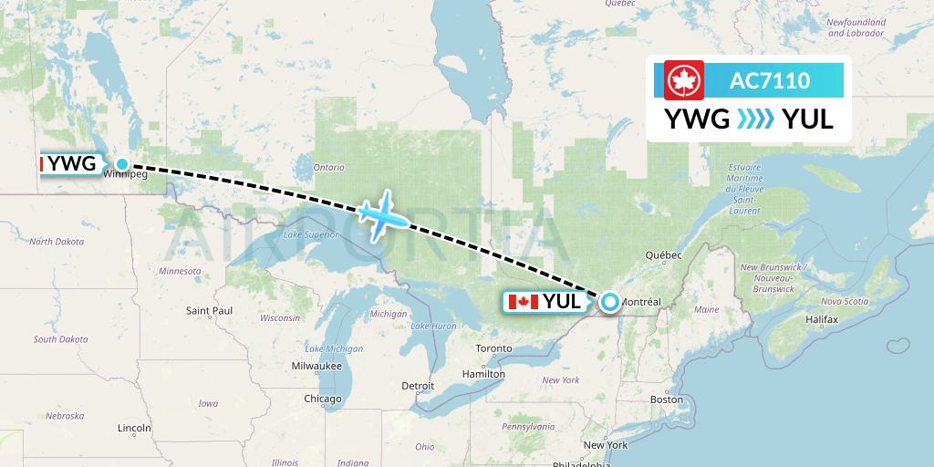 AC7110 Air Canada Flight Map: Winnipeg to Montreal