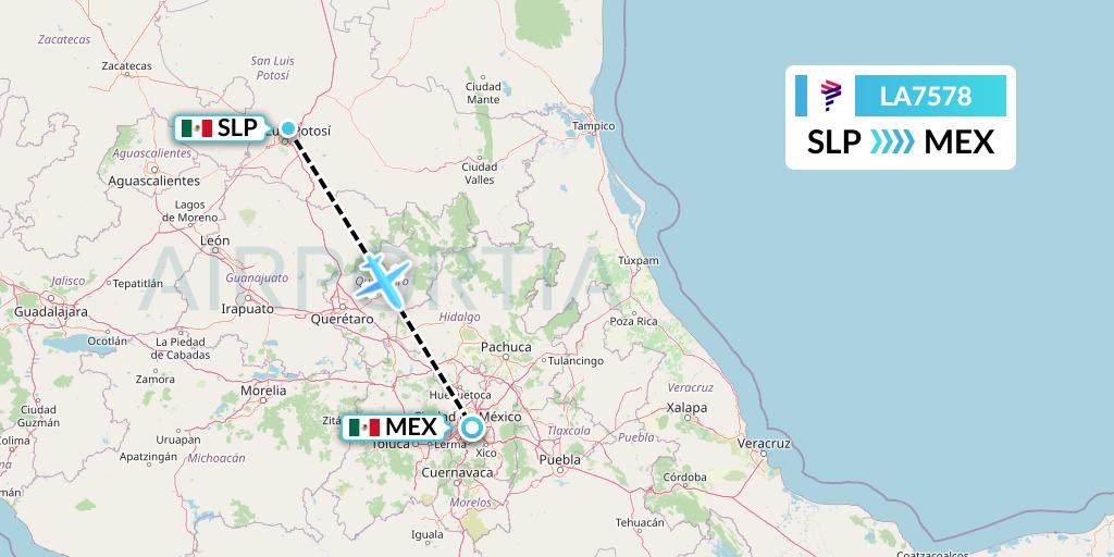LA7578 LAN Airlines Flight Map: San Luis Potosi to Mexico City