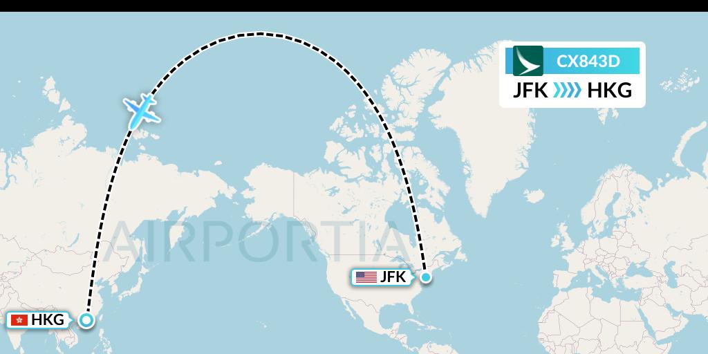 CX843D Cathay Pacific Flight Map: New York to Hong Kong