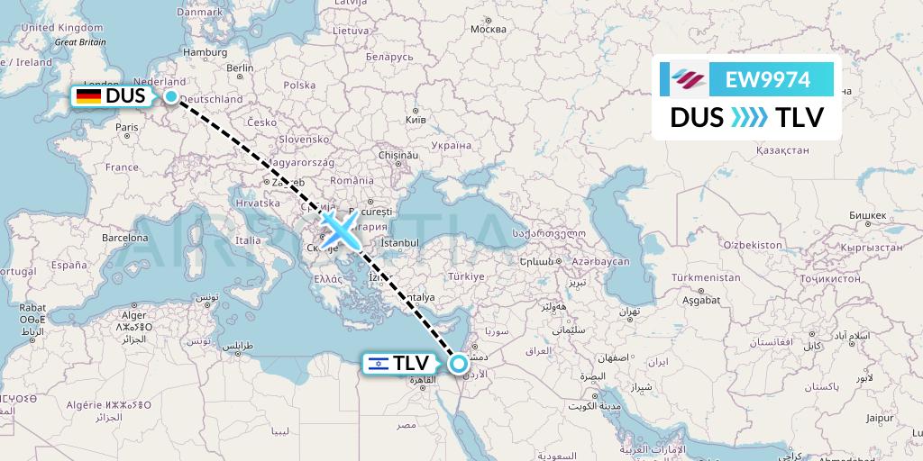 EW9974 Eurowings Flight Map: Dusseldorf to Tel Aviv