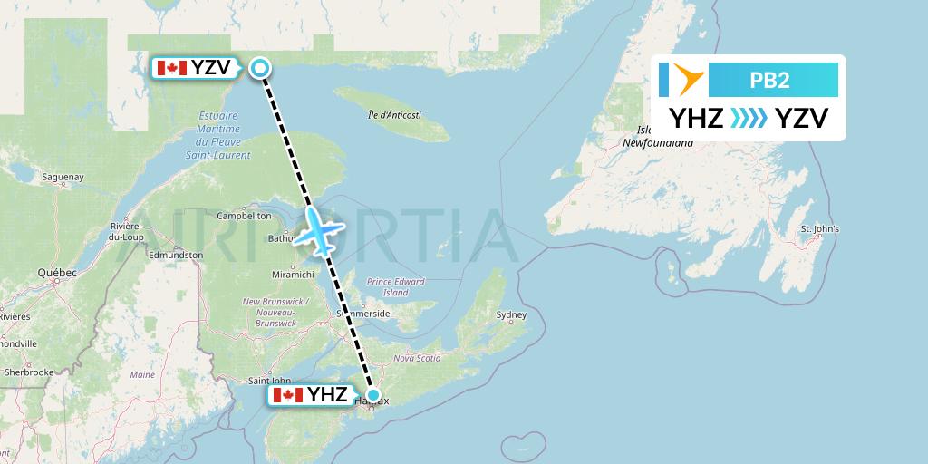 PB2 PAL Airlines Flight Map: Halifax to Sept-Iles