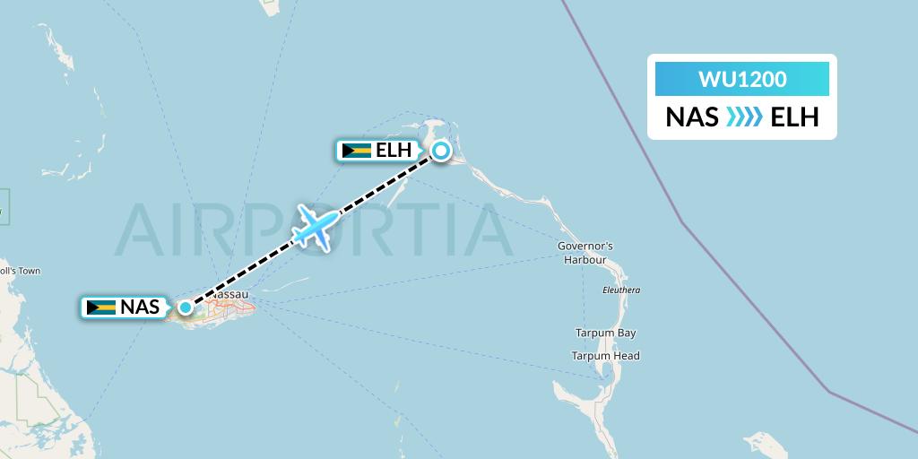 WU1200 Western Air Flight Map: Nassau to North Eleuthera