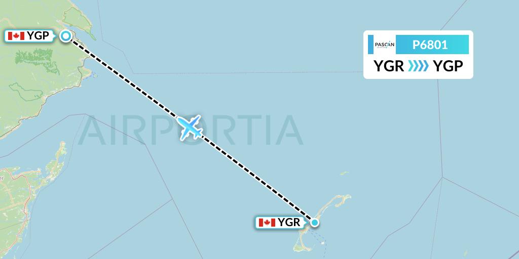 P6801 Pascan Aviation Flight Map: Iles-de-la-Madeleine to Gaspe