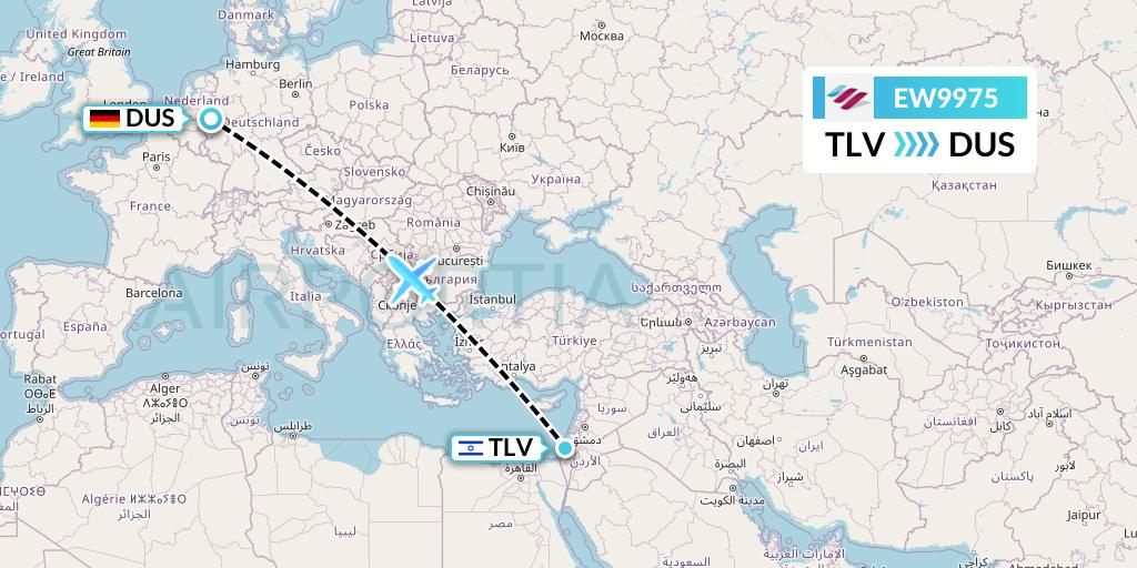 EW9975 Eurowings Flight Map: Tel Aviv to Dusseldorf