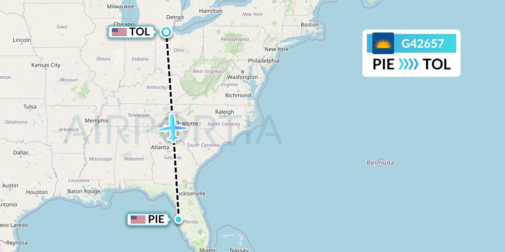 G42657 Allegiant Air Flight Map: St. Petersburg to Toledo