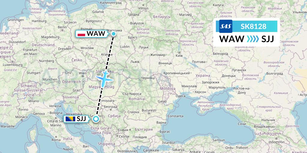 SK8128 SAS Flight Map: Warsaw to Sarajevo