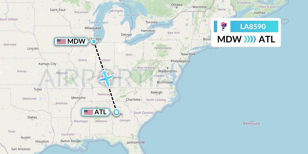 LA8590 LAN Airlines Flight Map: Chicago to Atlanta