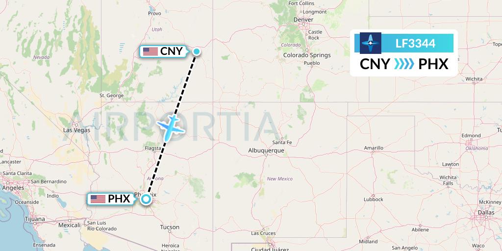 LF3344 Corporate Flight Management Flight Map: Moab to Phoenix