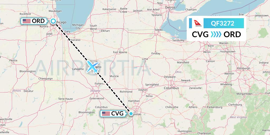 QF3272 Qantas Flight Map: Cincinnati to Chicago