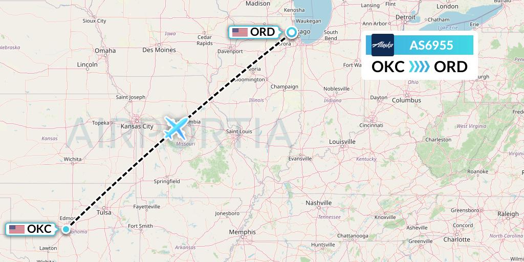 AS6955 Flight Status Alaska Airlines Oklahoma City to Chicago (ASA6955)