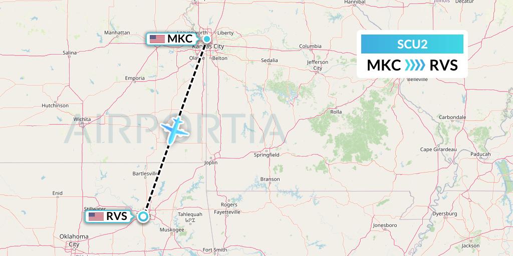 SCU2 Air Scorpio Flight Map: Kansas City to Tulsa