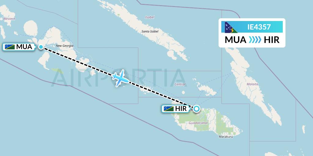 IE4357 Solomon Airlines Flight Map: Solomon Islands to Honiara