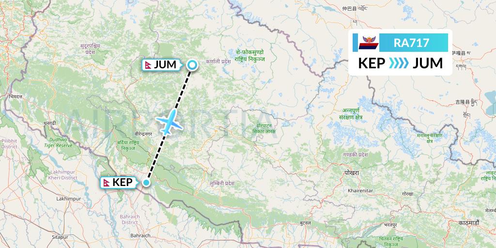 RA717 Royal Nepal Airlines Flight Map: Nepalgunj to Jumla