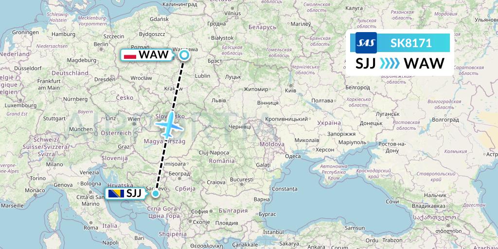 SK8171 SAS Flight Map: Sarajevo to Warsaw