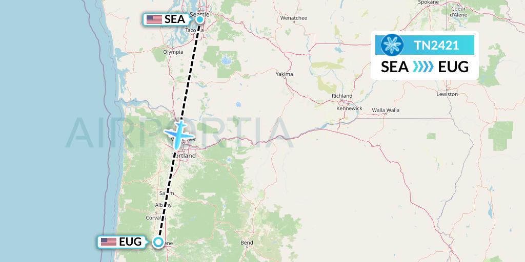 TN2421 Air Tahiti Nui Flight Map: Seattle to Eugene
