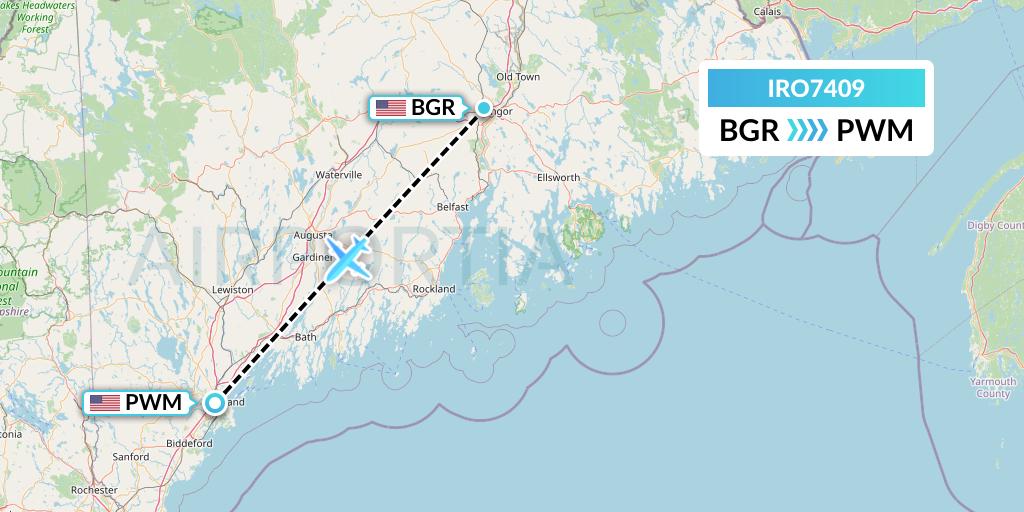 IRO7409 CSA Air Flight Map: Bangor to Portland