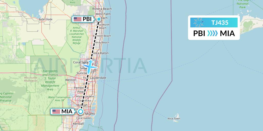 TJ435 Tradewind Aviation Flight Map: West Palm Beach to Miami