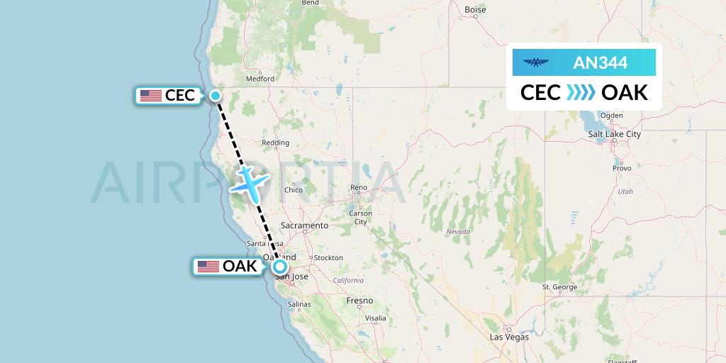 AN344 Advanced Air Flight Map: Crescent City to Oakland