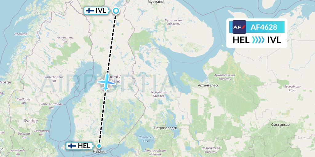 AF4628 Air France Flight Map: Helsinki to Ivalo